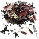 100PCS Halloween Realistic Bugs, Fake Cockroaches, Spiders, Worms and Flies Realistic Plastic Bugs for Halloween Themed Party Fool's Day Decoration