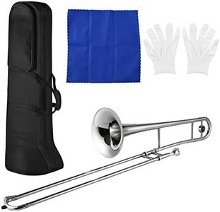 summina Silver Alto Trombone Brass Bb Tone B Flat Wind Instrument with Cupronickel Mouthpiece Cleaning Stick Case