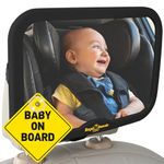 Royal Rascals Lockable Baby Car Mirror for Back Seat - Shatterproof Car Mirror Baby Rear View w/360° Rotation, Adjustable & Sturdy Mount, Baby Essentials for Newborn Safety + Baby on Board Sign, Black