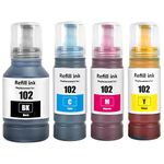 SHUOLEI 102 Ink Compatible with Epson 102 Ink Cartridges Bottle Multipack for ET-2750 ET-2751 ET-2756 ET-2850 ET-2856 ET-3700 ET-3750 ET-4750 ET-4850 ET-4856 ET-15000 (4 Pack, BK/C/M/Y)