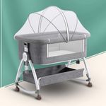 CAREIT Premium 6-in-1 Baby Bedside Cot, Crib, Cradle Portable All-Mesh Bassinet with Multi-Purpose Tray,Wheels, Storage Basket, and 6 Height Adjustments, Easy Assembly for Newborns- Grey