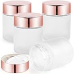 4 Pack 200g/7oz Frosted Glass Jars Empty Cosmetic Pot Refillable Cream Container Bottle with Rose Gold Lid&Inner Liner for Lotion Face Cream DIY Makeup Salve Lip Balm Toiletries