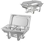 TANGZON 2 Packs Double Chafing Dish Set, 9L Rectangular Stainless Steel Food Warmers with Fuel Holders & Carry Handles, Buffet Server Warming Tray for Caterings Dining Parties