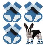 Kuoser Dog Socks for Small Dogs, 3 Pair Anti Slip Puppy Socks for Hardwood Floor, Non Slip Socks for Dogs to Prevent Licking, Soft Dog Socks with Grips Traction Control Pet Paw Protector, Blue S