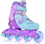 2PM SPORTS Inline Skates for Kids Ages 4-6 8-12 with Light Up Wheels, Adjustable Kids Roller Skates Blades for Youths Toddlers Beginners (Purple & Blue, Medium - Big Kid)