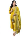 Naixa Women's Yellow Silk with Inner Embroidered Straight Kurta with Rayon Pant and Silk Blend Printed Dupatta Sets (NX-470-Yellow-XL)