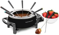 Nostalgia 12-Cup Electric Fondue Pot Set for Cheese & Chocolate-8 Color-Coded Forks, Temperature Control-Stainless Steel Kitchen Gadgets and Appliances for Hors d'Oeuvres and More-Black