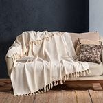 Milam London Cream Throw Blanket | 100% Cotton Cream Throws For The Sofa | Herringbone Throw | Double Bed Throws | 2 Seater Sofa Covers 170 x 230 cm