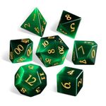 LUCKY-M Green Cat's Eye Gemstone Dice DND Set, 7PCS Cool Dice for Dungeons and Dragons, Stone Dice Set D&D with Case, Dice Sets D&D Accessories Women Gift