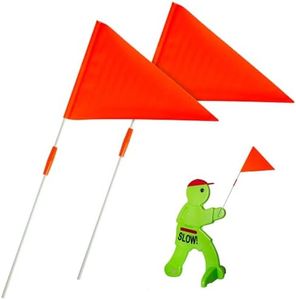 IMPRESA [2 Pack] Safety Flags with Pole for Step2 Step Kid Alert Slow Down Signs for Neighborhoods - 2 Orange Safety Flag Warning Signs & Poles - Replacement Pieces for Kids at Play Signs for Street