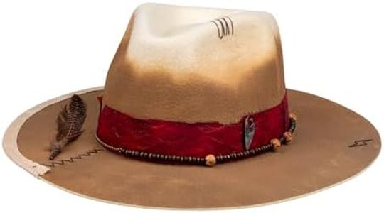 RUEDIGER Vintage Wide Brim Fedora Hats 100% Wool Stiff Felt Hat Rancher Hat with Lightning Logo Handmade Distressed/Burned Warm Yellow