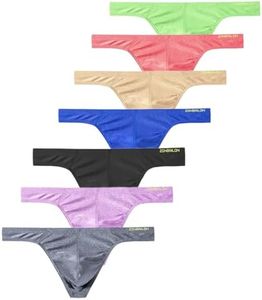 JINSHI Men's Thong Underwear Sexy Ice Silk Glossy G String Male Athletic Thongs T Back For Men Bikini Briefs 7Pack L