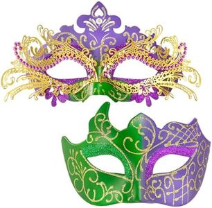 MYSEUNI Mardi Gras Mask for Women & Mens Venetian Carnival Mask, Shiny Rhinestone Masquerade Party Mask Set