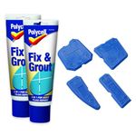 2 X Polycell Tile Fix & Grout Tube 330g, White + 4pcs Caulking Tool Kit | Silicone Joint Sealant Spreader, Spatula Scraper, Edge Repair Tools | Floor Tile Adhesive, Tile Grout, White Grout.