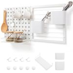 GiantexUK Pegboard Combination Kit, Metal Pegboard Wall Organiser with Shelf, 2 Containers, 4 Hooks & 5 Magnets, Wall Mounted Peg board Panels for Home Office Garage Workshop Kitchen Tool DIY, 60x30cm