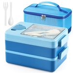 AECIASO Bento Lunch Box, Stackable Lunch Containers with 4 Compartment, 2 Layers All-in-One Lunch Box Set with Sauce Container, Utensils, Lunch Bag for Adults/Kids/Students, 2000ML Large Capacity