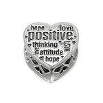 POSITIVE ATTITUDE POSITIVE THINKING Reversible Swarovski Crystal Heart Sterling Silver Charm Bead - Sentiment Charm - To Fit European Charm Bracelets & Necklaces