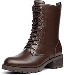 DREAM PAIRS Brown DMB214 Lace-up Combat Boots Mid-Calf Military Winter Boot for Women Size 12