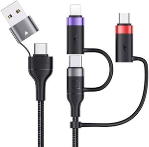YOUSAMS PD 60W USB C Multi Fast Charging Cable Nylon Braided Cord 5-in-1 3A USB/C to Type C/Micro/Phone Fast Sync Charger Adapter Compatible with Laptop/Tablet/Phone (4FT, Grey)