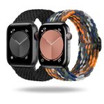 MATCHEASY Stretchy Braided Straps Compatible with Apple Watch Strap 42mm 44mm 45mm 49mm for Women men, Adjustable Sport Nylon Straps Replacement for iWatch Series SE 9/8/7/6/5/4/3/2, 2 packs