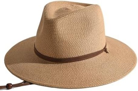FURTALK Womens Summer Straw Sun Hats Wide Brim Panama Fedora Beach Hat with Wind Lanyard UPF 50+ Khaki