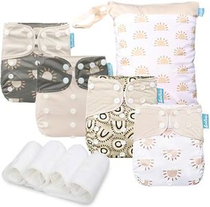 Smarbore Baby Cloth Diapers Set-4 Pack Diapers with 4 Inserts & 1 Wet Dry Separation Bag, Reusable Infant Toddler Nappy, Adjustable Pocket Diapers for Baby Boys and Girls(6-33 pounds,0-3 Years)