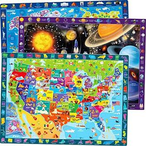 100 Piece Puzzles Games for Kids Ages 4-8 – 3 Pack Floor Puzzles for Kids 8-10 Year Old by QUOKKA – World USA Map & Space Educational Toys 5-7 – United States Learning for Boys & Girls 3-5