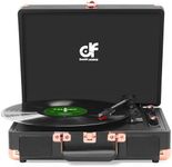 Record Player with Built-in 2 Speakers Vintage 3-Speed Portable Bluetooth Suitcase Vinyl LP Turntable Player with USB Recording MP3 Converter RCA/AUX/Headphone Out Black & Rose Gold