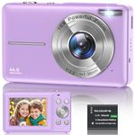 Digital Camera 1080P, 44MP FHD Compact Digital Camera, 16X Digital Zoom Portable Photo Camera with 2.4" LCD Screen, 1 Battery, Vlogging Camera for Kids, Beginners, Teens, Students-Purple (No SD Card)