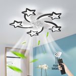 Becailyer Modern Ceiling Fan with Lights, Dimmable Remote Control Star Shape Led Flush Mount Ceiling Fan Lamp 6 Gear Wind Speed Quiet Fan Light Fixture for Living Room Bedroom, 29in/Black /60W