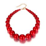 Flyonce Red Beaded Costume Jewelry Sets, Fashion Faux Pearls Large Big Statement Choker Necklace Earrings Set for Women Flapper Beads