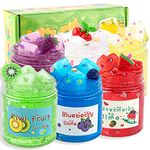 Clear Slime for Kids, 6 Pack Fruit Slime Kit with Jelly Cube, Slime Party Favors for Kids, Non Stick Crunchy Slime Toys, Birthday Christmas Easter Gifts Slime Kit for Girls and Boys Age 6 7 8 9 10+