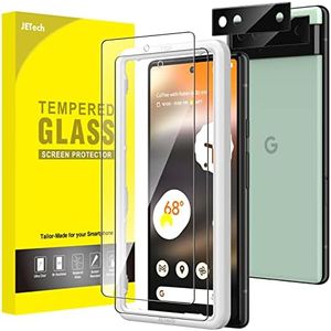 JETech Screen Protector for Google Pixel 6a 6.1-Inch with Camera Lens Protector, Easy Installation Tool, Fingerprint Compatible, Tempered Glass Film, HD Clear, 2-Pack Each