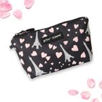 Betsey Johnson 8.5 Inch Zipper Cosmetic Pouch Small Toiletry Bag Lightweight Durable Polyester Organizer with Inner Zipped Pocket Good For Makeup Accessories and Travel Needs, Paris Love, Fashion