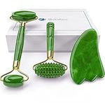 4-in-1 Jade Roller and Gua Sha Set. Jade Face Roller with Eye Massager, Jade Gua Sha, Ridged Roller Massager. Jade Roller For Face Real Jade 100% Jade Stone Roller. Warm Facial Massager or Ice Roller