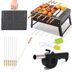ORILEY 【Upgraded 2025-26】 Foldable and Portable Charcoal Barbeque Grill Set 【5 Combo】: 【8-Sticks】 【1-Spatula】 【1-Oil Brush】 【1-Blower】 Heavy Duty BBQ for Home Outdoor Camping Picnic Travel Cooking