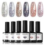 Modelones Glitter Gel Nail Polish - 6 Colors Sparkle Black Silver Gold Pink Gel Polish Set Soak Off UV Gel Nail Starter Kit Popular Nail Art DIY Salon Home Manicure Gifts