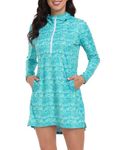 HDE Beach Coverups for Women UPF 50 Long Sleeve Swim Cover Up Dress with Hood, Ocean Swirl, Medium