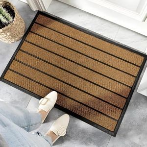 Front Door Mat for Outdoor Entrance, All Weather Durable Welcome Mat for Indoor Entryway, Patio, Garage, Porch, Thin Absorbent Dirt Trapper Doormat, Weatherproof, Easy to Clean (45X75CM)