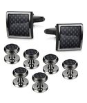 LOYALLOOK 8pcs Mens Carbon Fiber Cufflinks and Shirt Studs Set Tuxedo Shirts Business Wedding Black