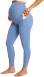 BAYDI Maternity Leggings Over Bump with Pockets Workout Belly Support Stretchy Soft Pregnancy Pants Activewear Pajama Blue