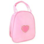 Fablinks Preppy Pink Lunch Bag for Women, Reusable Insulated Nylon Lunchbox for Work, Cute Compact Chenille Heart Patch Lunch Box with Gold Zipper