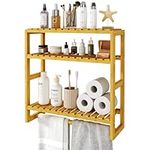 Bamworld Floating Shelves Bathroom Storage 3-Tier - Bamboo Multifunctional Adjustable Over Toilet Rack Bathroom Organizer for Space-Saving Wall Mount Storage Used in The Kitchen/Living Room(Bamboo)