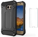 Phone Case for Samsung Galaxy S7 with Tempered Glass Screen Protector Cover and Cell Accessories Rugged Heavy Duty Dual Layer Full Body Glaxay S 7 Gaxaly GS7 SM-G930V G930A 5.1 inch Women Men Black