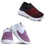 FootStation Unisex-Baby Toddler Slip-On Music Sneakers, Pack of 2 (Black/Purple-2, 12 Months)