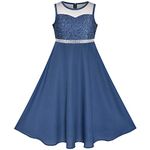 Sunny Fashion Girls Dress Classic Blue Chiffon Bridesmaid Maxi Ball Gown Size 10 Years