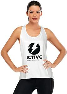 ICTIVE Womens Cross Backless Workout Tops for Women Racerback Tank Tops Open Back Running Tank Tops Muscle Tank Yoga Shirts Workout Tank Tops for Women Yoga Tops Active Tanks White Logo S