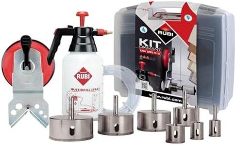 Rubi KIT Easy GRES Plus – Complete Diamond Drill Bit Set with MULTIDRILL Guide, Water Tank, and 7 Precision Bits for Ceramic Tiles, Marble, Granite, and Glass – Professional Grade Tool Kit