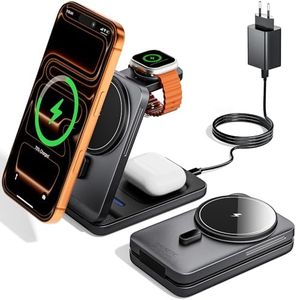 KPON Magsafe Ladestation für Apple Watch und iPhone, 3 in 1 Faltbares Magsafe Ladegerät Schnellladung Kompatibel mit iPhone 17-12, Apple Watch 11-2, AirPods, Reise & Büro, inkl. 20W Adapter