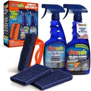 Bryson Industries Grill Cleaning Kit - BBQ Grid and Grill Grate Cleanser, Exterior Cleaner, and Scrubber by Citrusafe (16 oz Each)